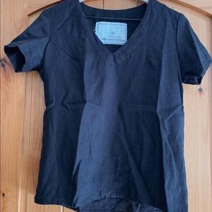 Not Perfect Linen Black Linen V-Neck Top